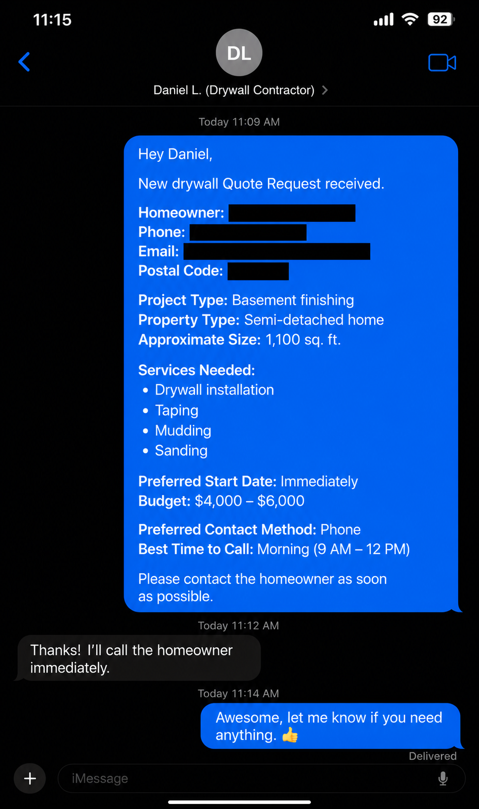 SMS notification example 3