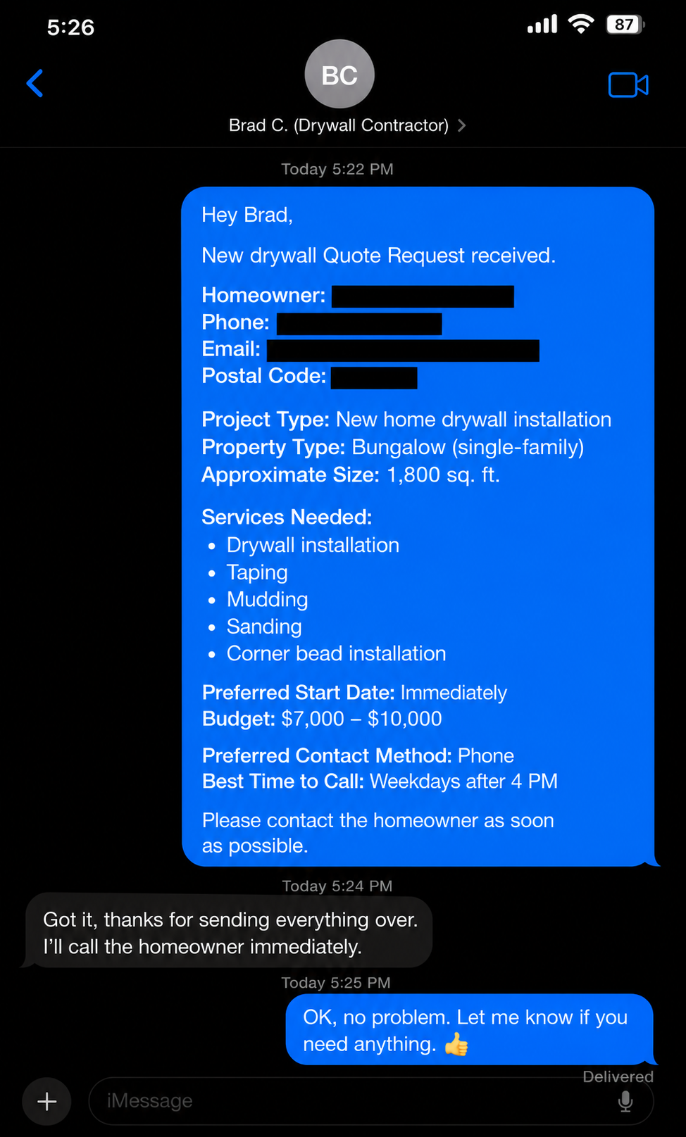 SMS notification example 5