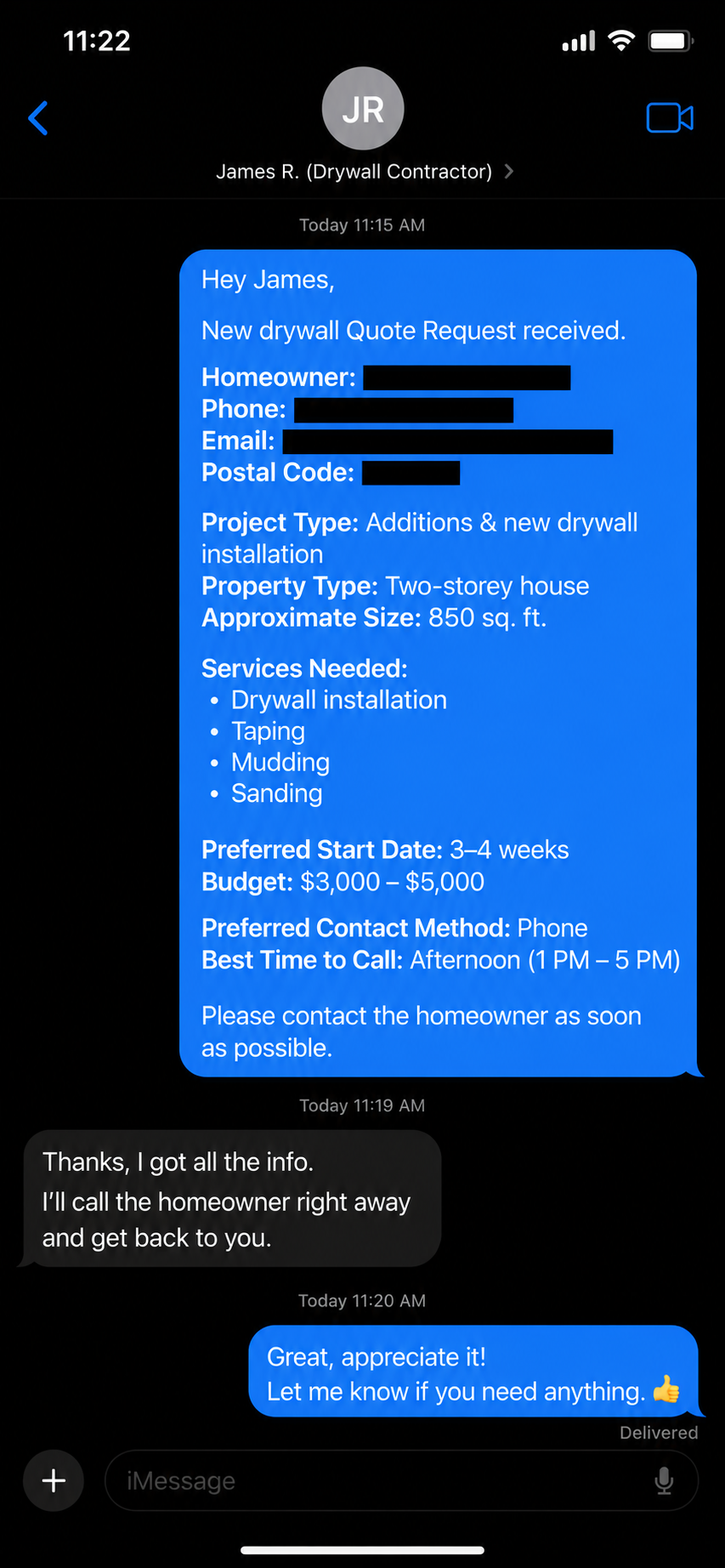 SMS notification example 4
