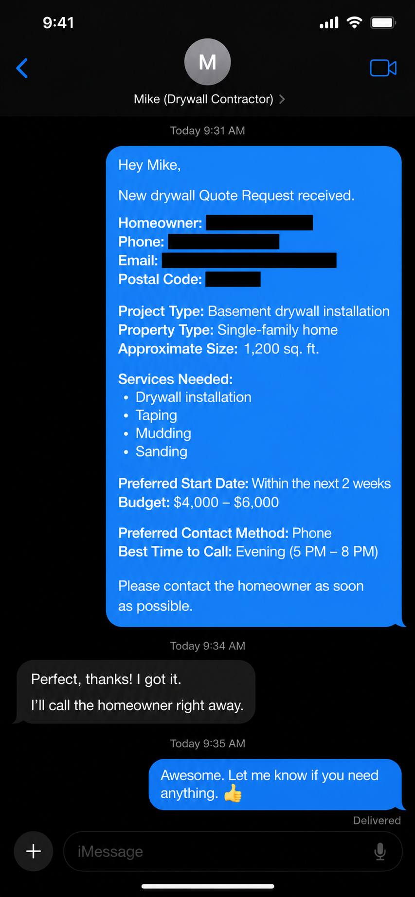 SMS notification example 1