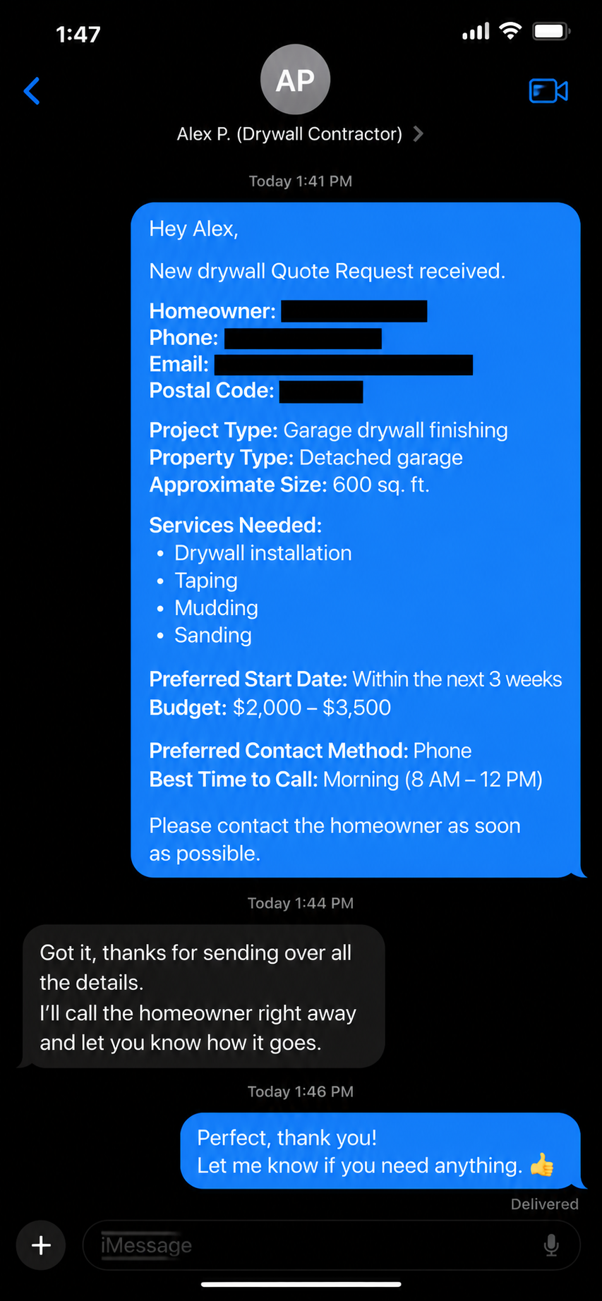 SMS notification example 2